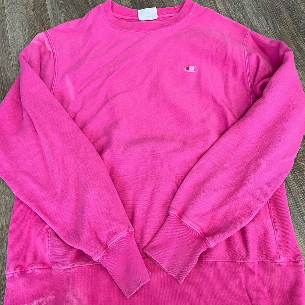 Champion Pink Crewneck Sweater with Embroidered Logo